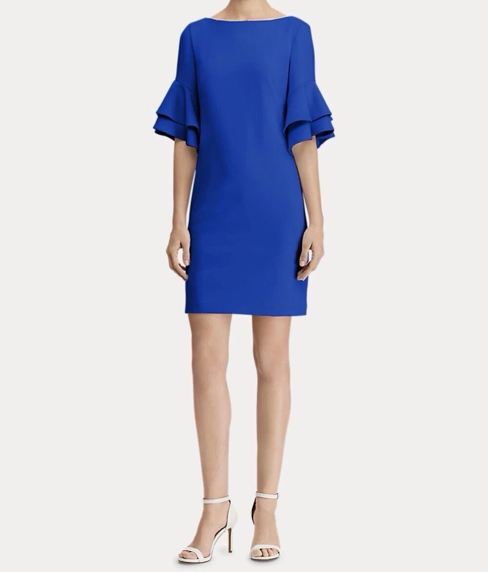 Calvin Klein Shift Dress 6 Double Ruffle Sleeve Wedding Garden Party Feminine